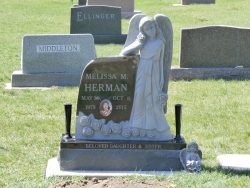 Customized upright memorial with photo and angel