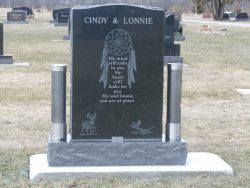 Customized upright memorial with engraved dream catcher